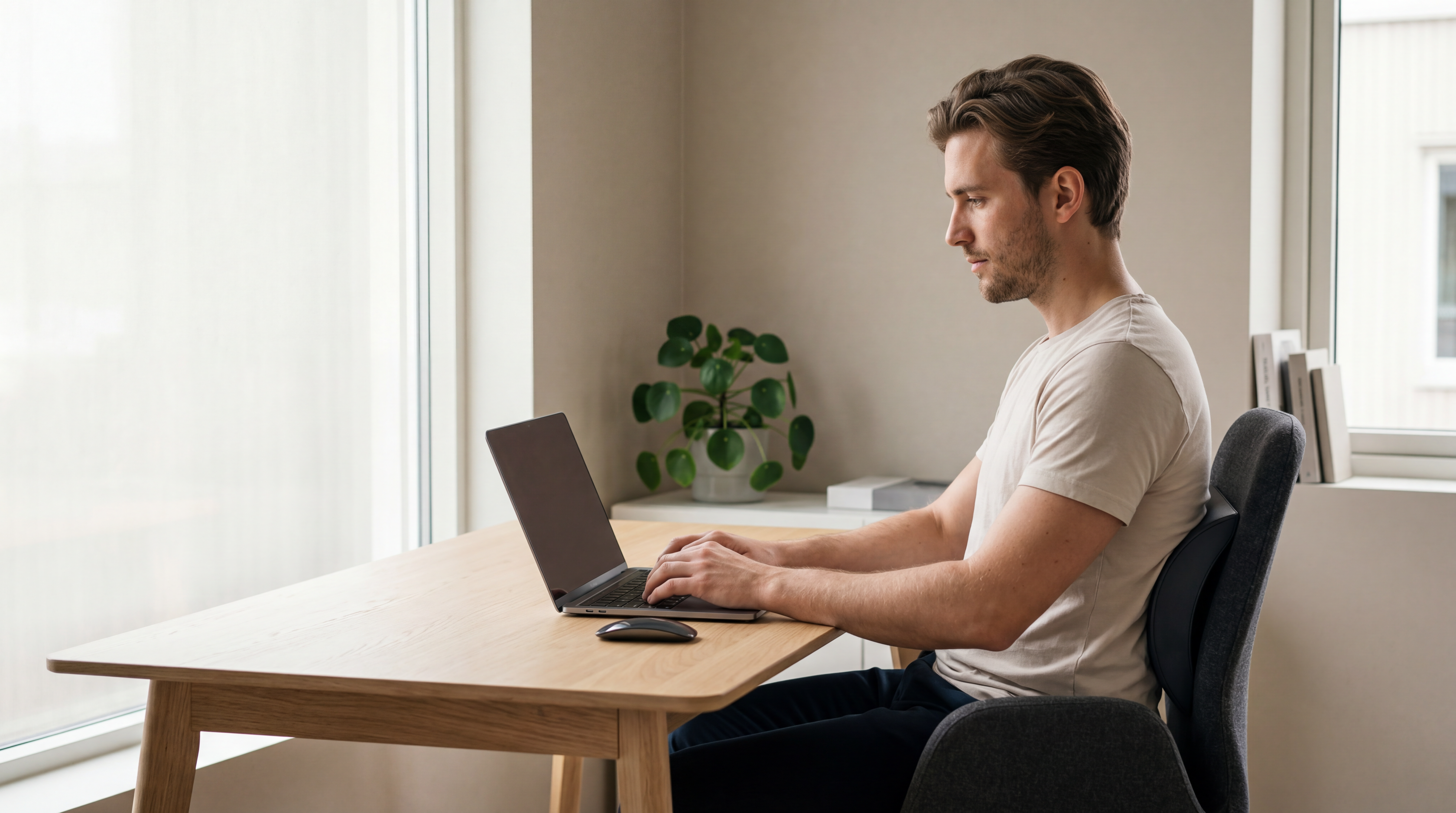 Man working at a premium desk setup with ALIGNED